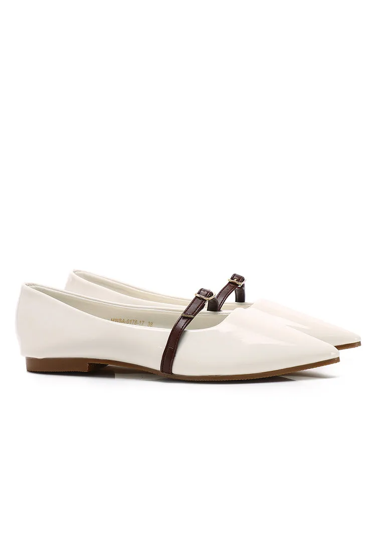Aileen Patent Flats & Ballerina (White)