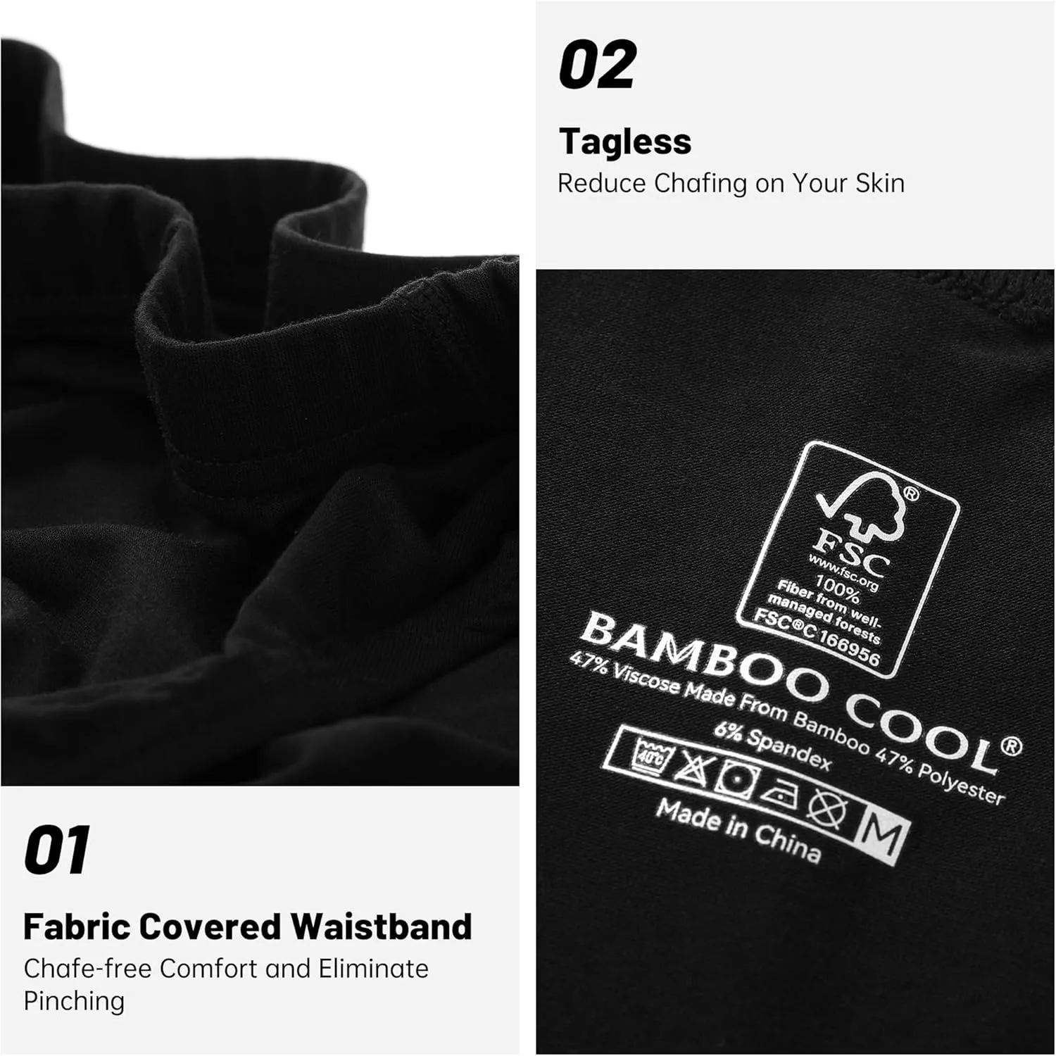 BAMBOO COOL Men's Tagless Briefs Coverd Waistband Comfort Soft Underwear with Contour Pouch Breathable Underpants, Multipacks