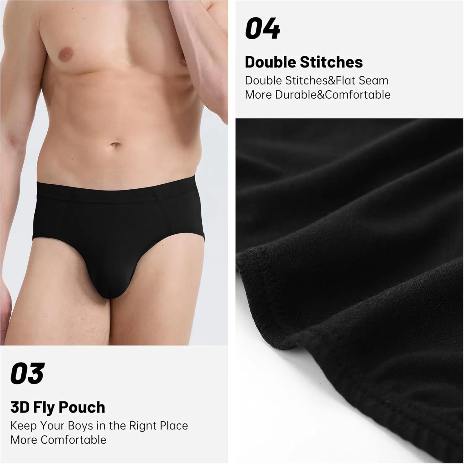 BAMBOO COOL Men's Tagless Briefs Coverd Waistband Comfort Soft Underwear with Contour Pouch Breathable Underpants, Multipacks