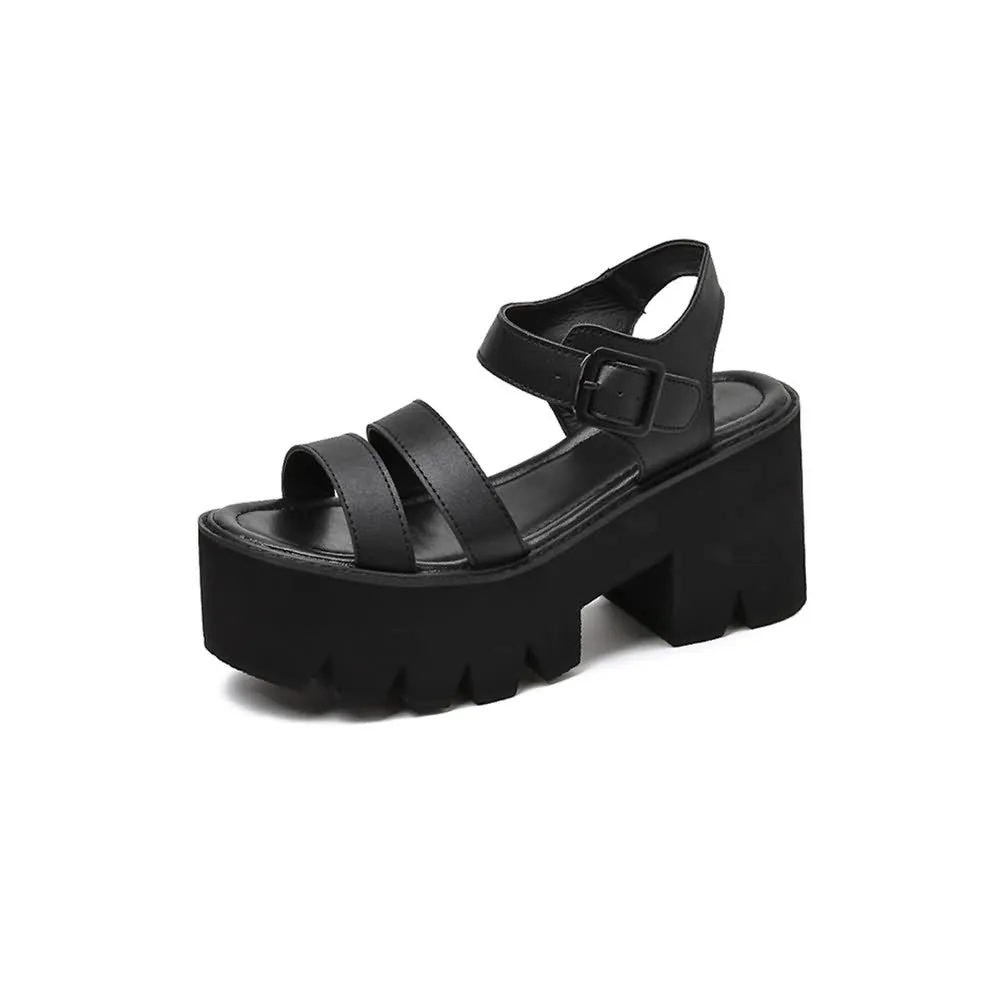 Black Gothic Punk Leather Platform Sandals