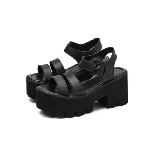 Black Gothic Punk Leather Platform Sandals