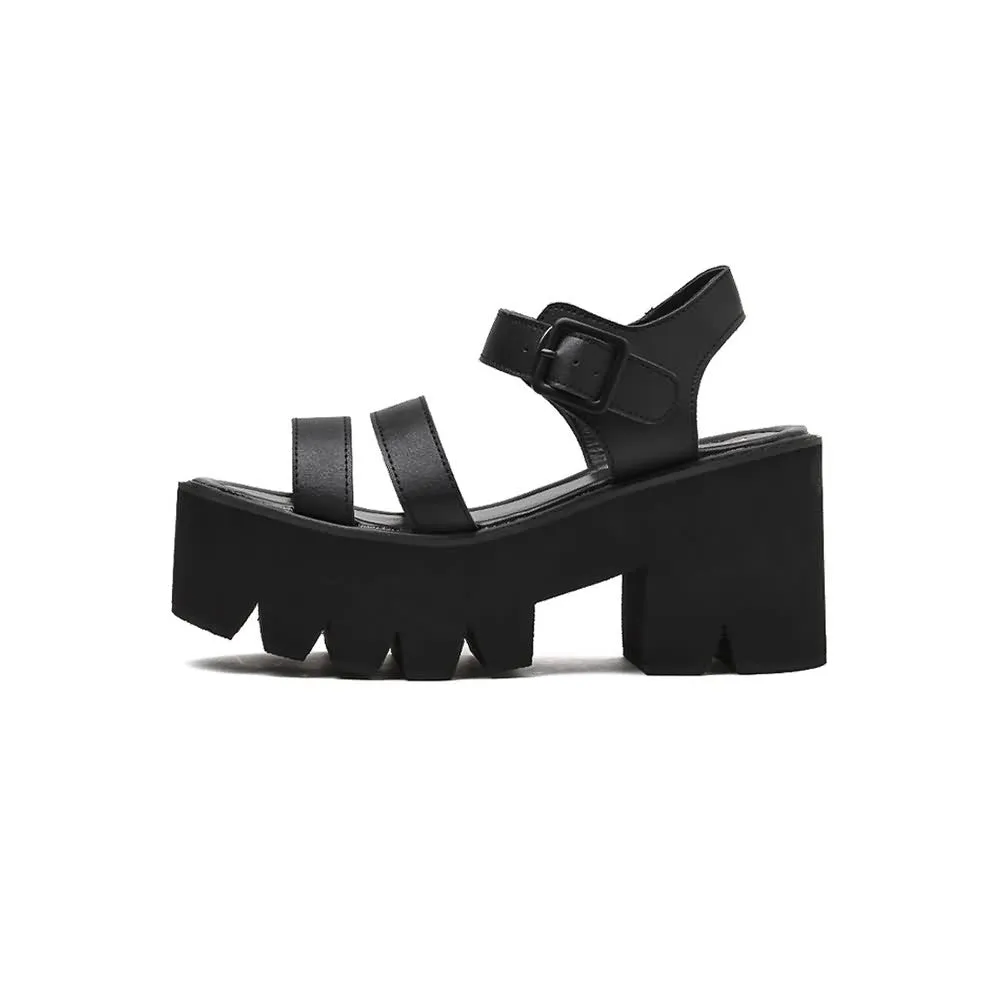 Black Gothic Punk Leather Platform Sandals