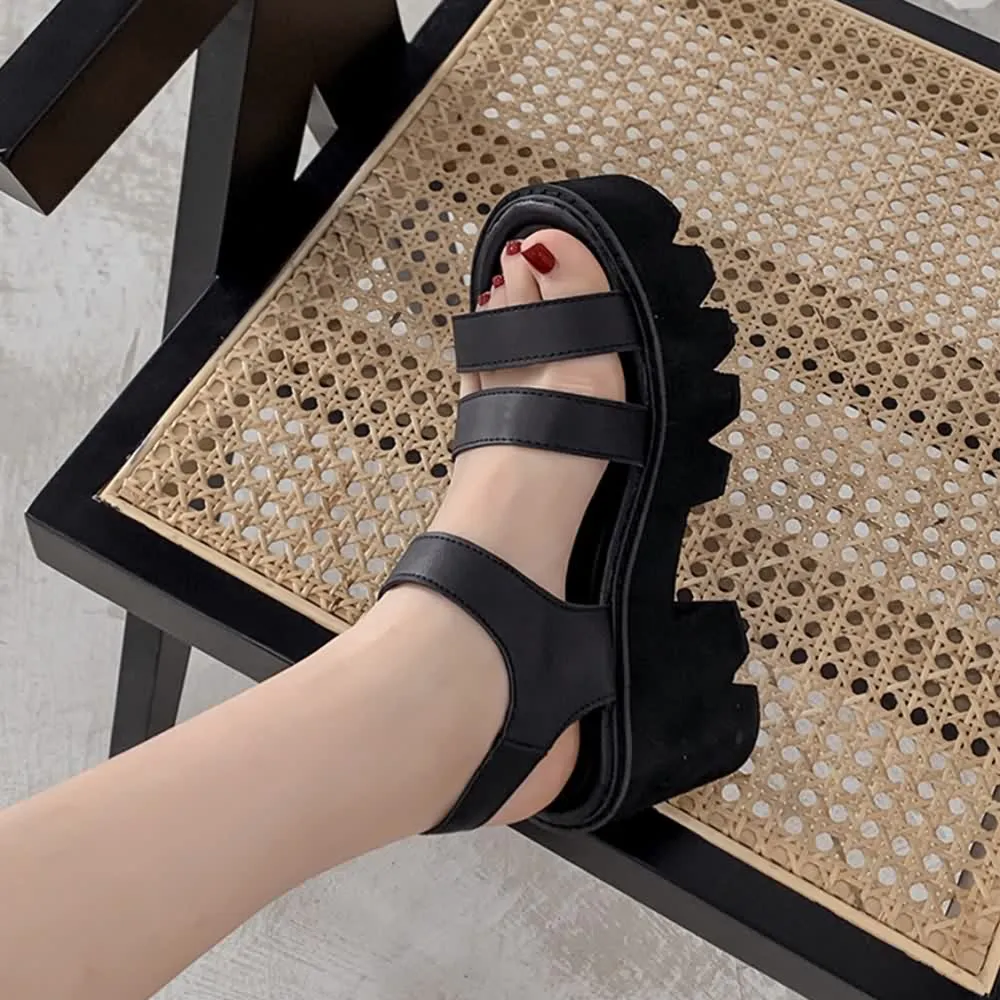 Black Gothic Punk Leather Platform Sandals