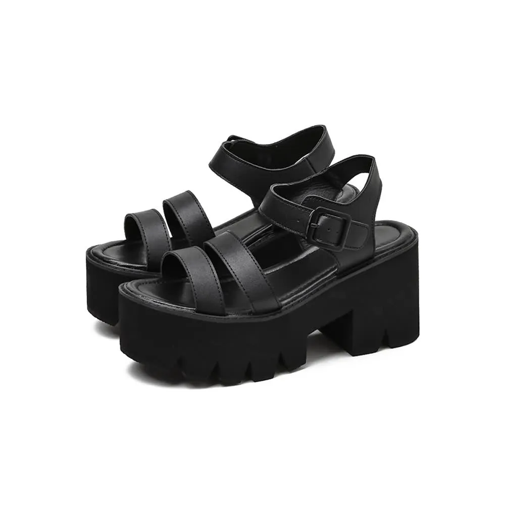 Black Gothic Punk Leather Platform Sandals
