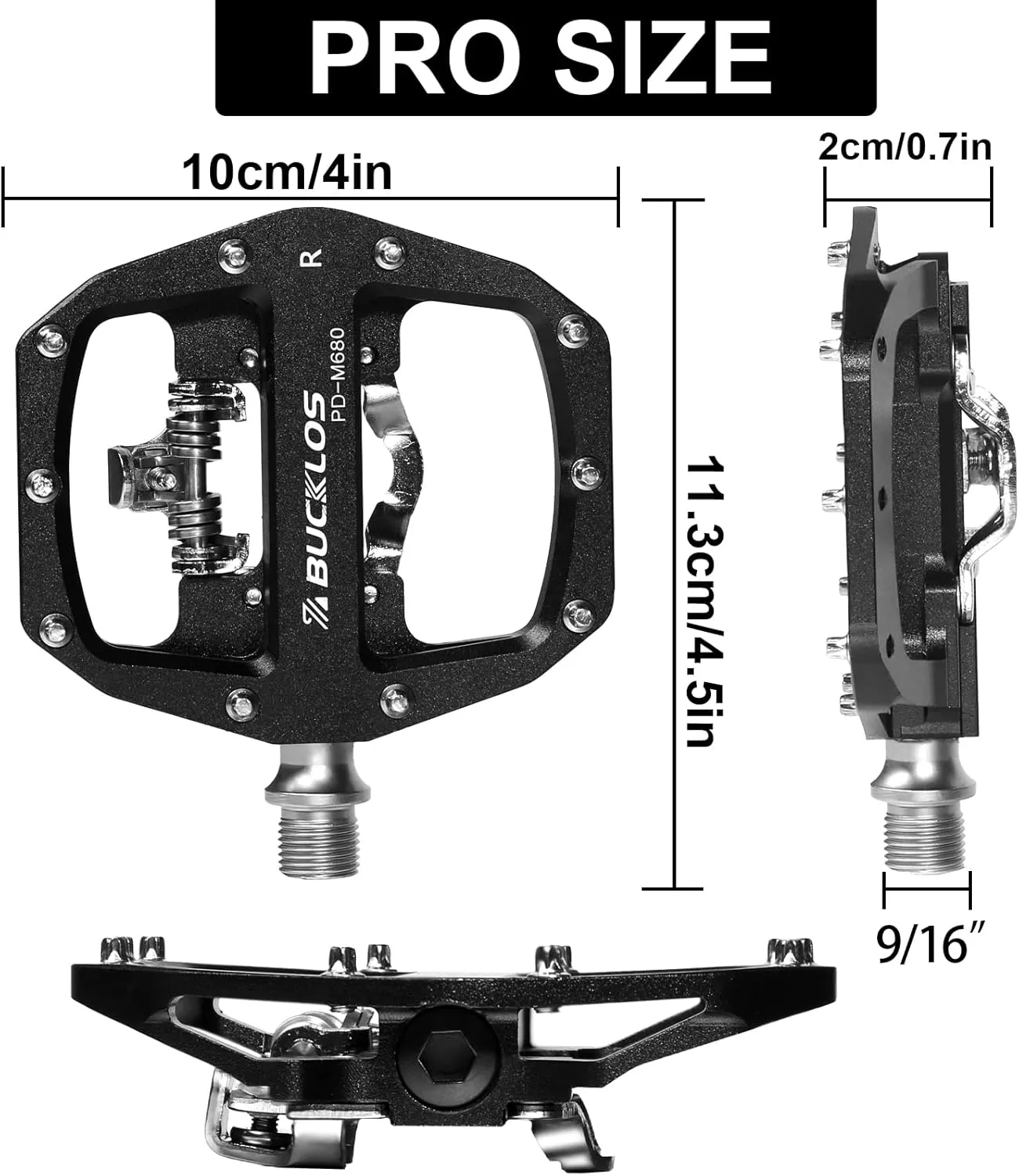 BUCKLOS SPD Pedals PD-M680 Mountain Bike Clip in SPD Flat Combo Dual Sided Pedals - Road Bike MTB Clipless Sealed Bearing Bicycle Clips Pedal Compatible with Shimano SPD Cleats (Black
