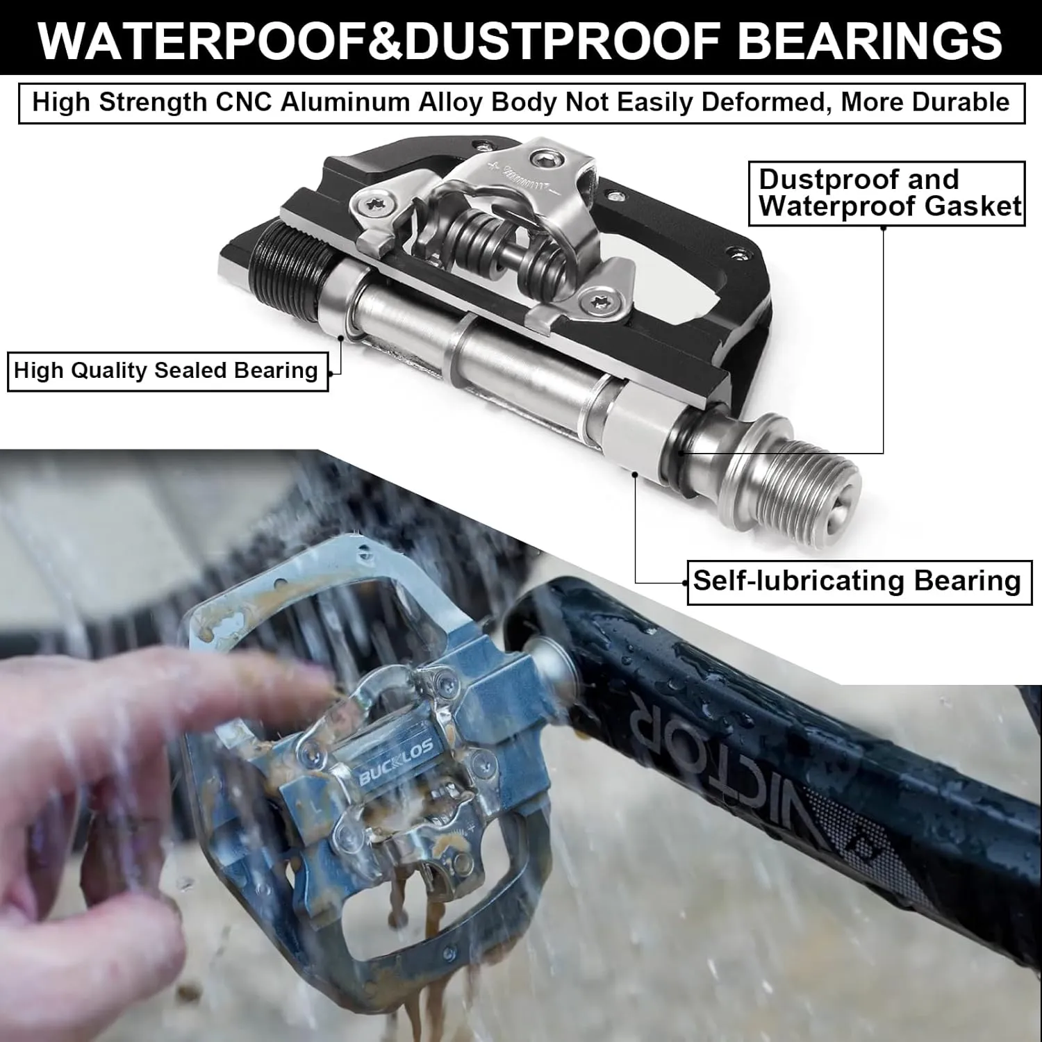 BUCKLOS SPD Pedals PD-M680 Mountain Bike Clip in SPD Flat Combo Dual Sided Pedals - Road Bike MTB Clipless Sealed Bearing Bicycle Clips Pedal Compatible with Shimano SPD Cleats (Black