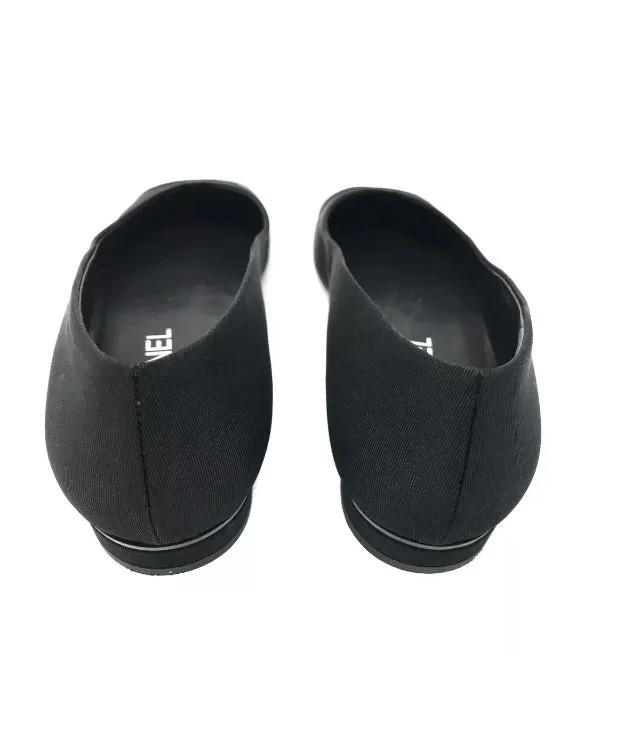 Chanel Ballet Ballerina Flats Black Canvas Silver Cap Toe