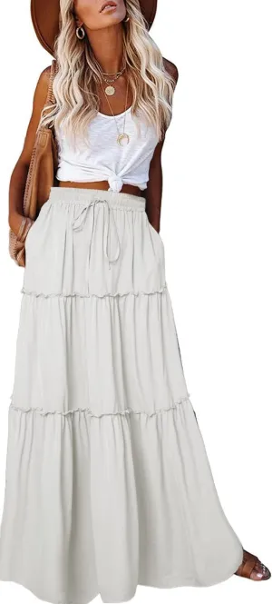 EARKOHA Womens Casual High Waist Tie Paisley Print Long Maxi Skirt with Pockets