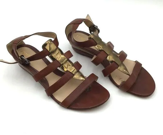 Fendi Brown\Gold Leather Strappy Sandals-Size: 37.5 ( COA)