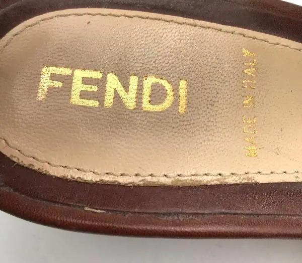 Fendi Brown\Gold Leather Strappy Sandals-Size: 37.5 ( COA)