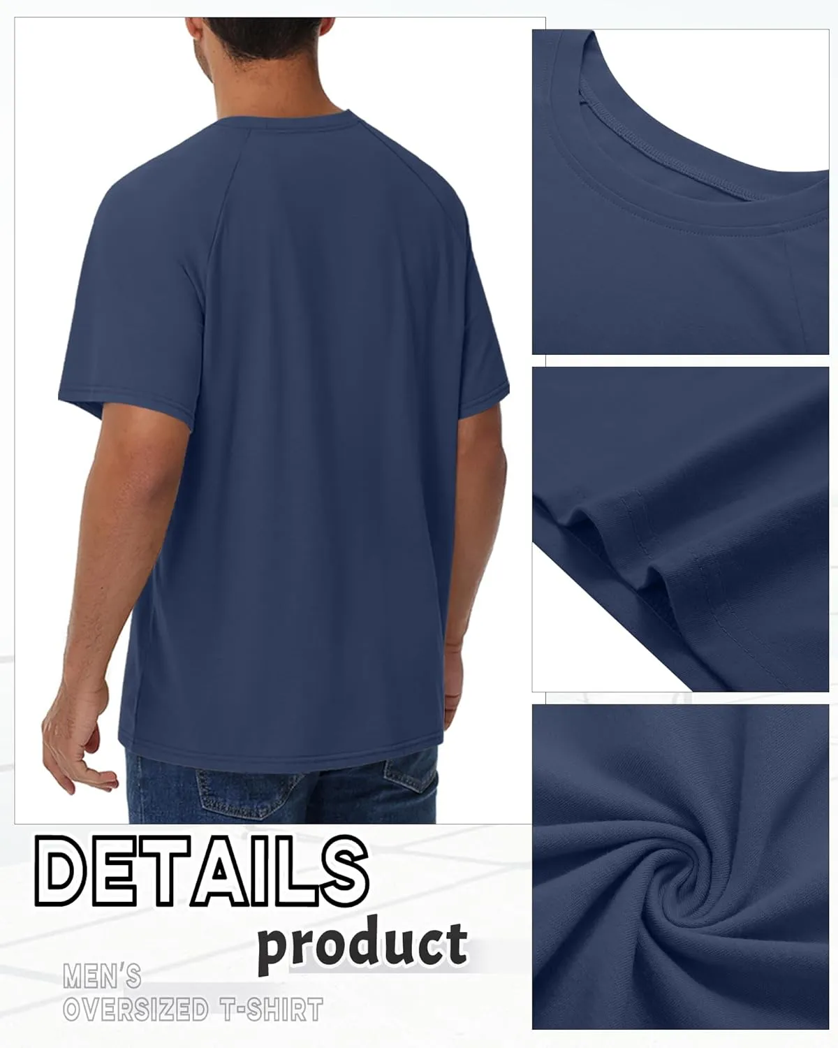 Ficerd 3 Pack Cotton Men's Oversized T Shirts Big and Tall Shirts Raglan Short Sleeve Crew Neck Plus Size Tee