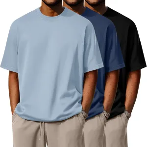 Ficerd 3 Pack Cotton Men's Oversized T Shirts Big and Tall Shirts Raglan Short Sleeve Crew Neck Plus Size Tee