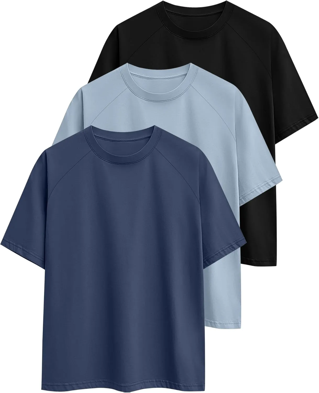 Ficerd 3 Pack Cotton Men's Oversized T Shirts Big and Tall Shirts Raglan Short Sleeve Crew Neck Plus Size Tee