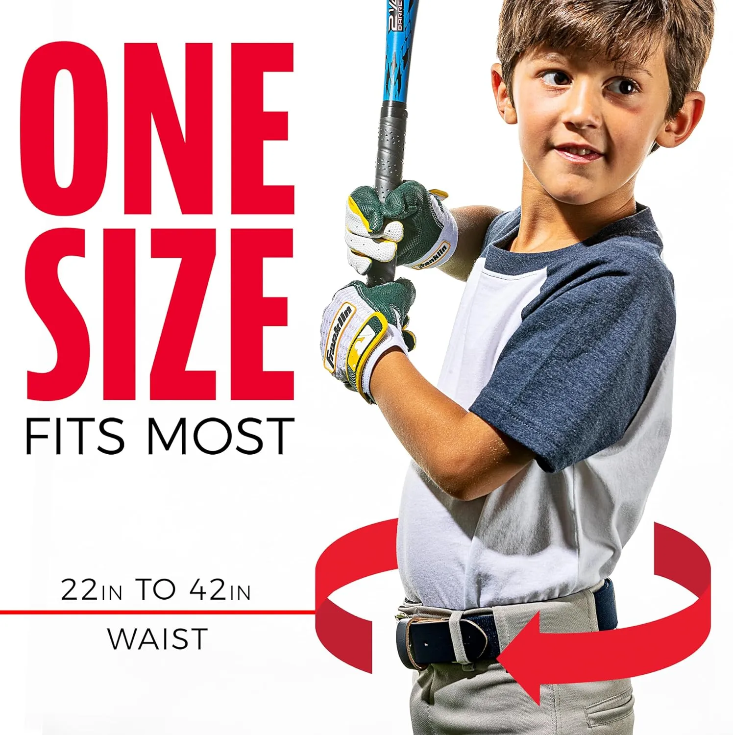 Franklin Sports Baseball Belt - Teeball, Baseball   Softball Belt - Boys   Girls   Adult - Adjustable for Pants - 22" to 48"