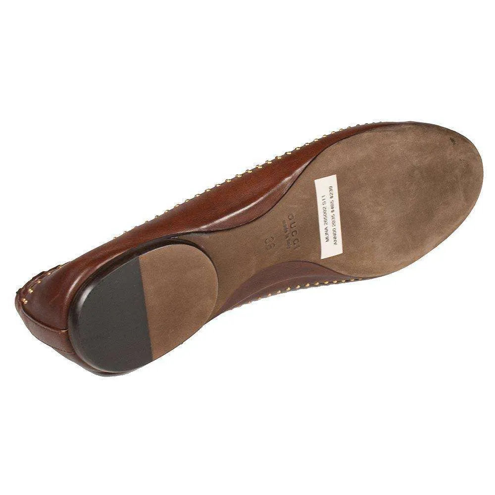 Gucci Ballerina's Designer Shoes for Women Brown Leather Flats