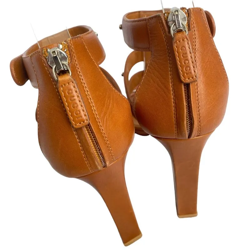 GUCCI Brown Leather, Studded, Strappy  Gladiator Heeled Sandals, Size 39.5