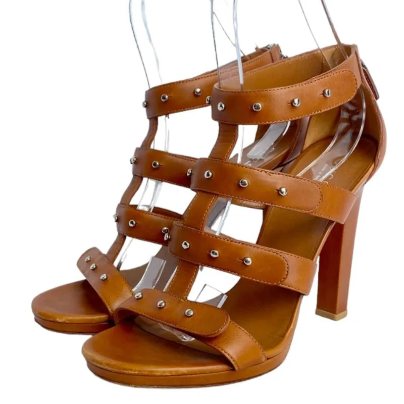 GUCCI Brown Leather, Studded, Strappy  Gladiator Heeled Sandals, Size 39.5