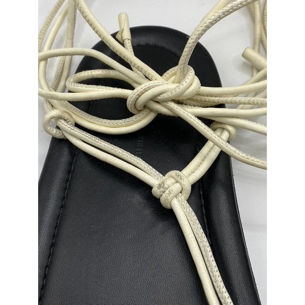 KHAITE Women's Cream Leather Ankle Strap Gladiator Sandals SZ 39(US9)