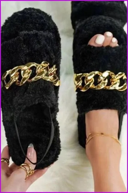 Leopard Rainbow Colorful Chain Fur Slipper