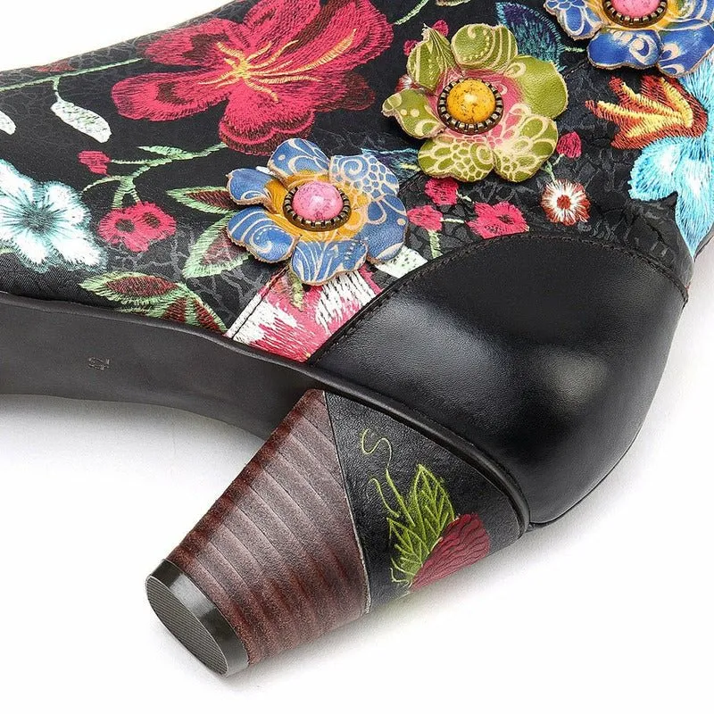 Old Western Handmade Colorful Black Leather Boots