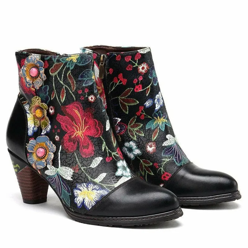 Old Western Handmade Colorful Black Leather Boots