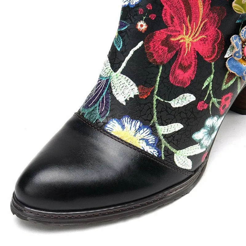 Old Western Handmade Colorful Black Leather Boots