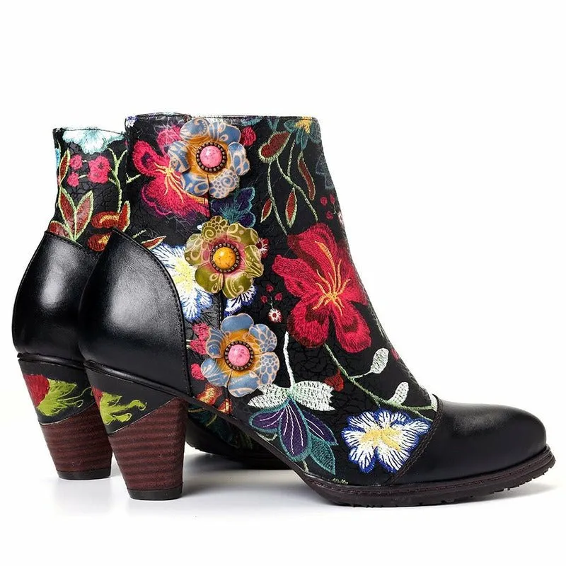 Old Western Handmade Colorful Black Leather Boots