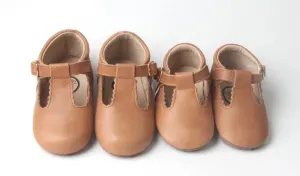 Premium Leather Desert Sand T-Bar Shoes