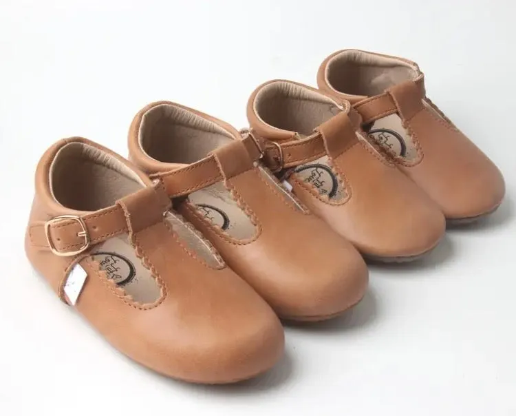 Premium Leather Desert Sand T-Bar Shoes