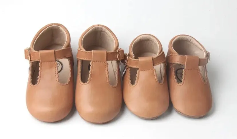 Premium Leather Desert Sand T-Bar Shoes