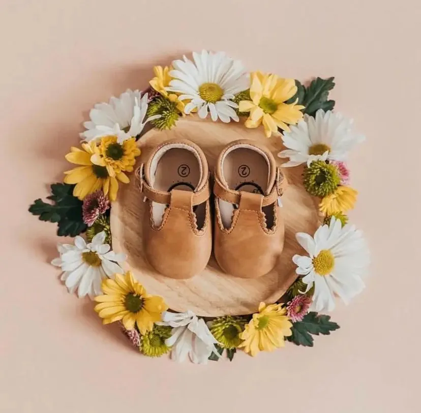 Premium Leather Desert Sand T-Bar Shoes