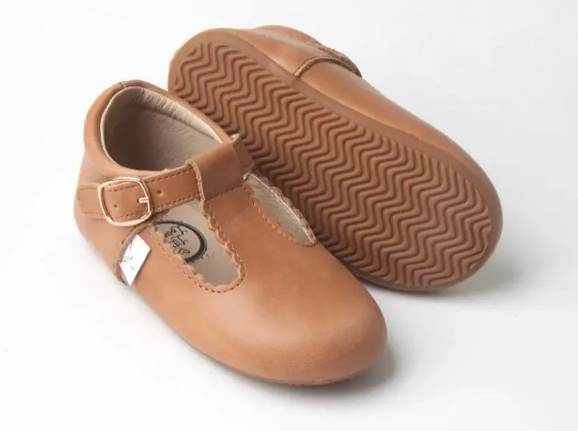 Premium Leather Desert Sand T-Bar Shoes