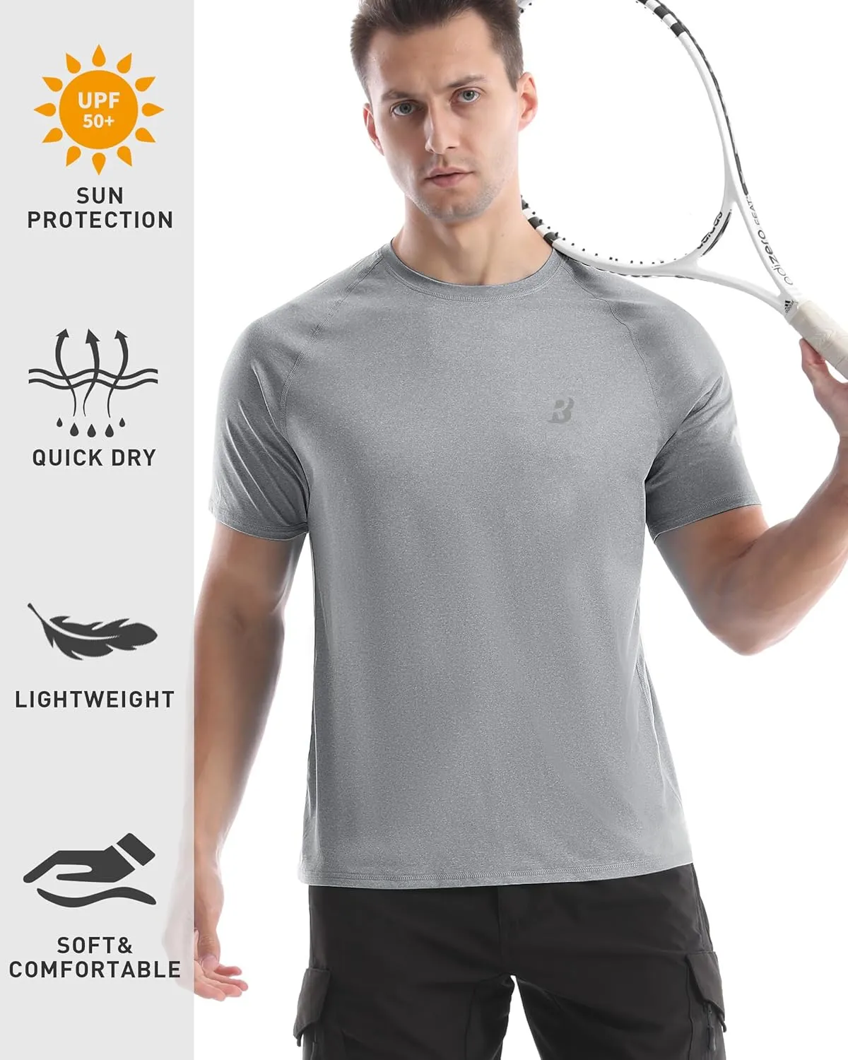 Roadbox Swim Shirts Short Sleeve for Men, Sun Protection UPF 50  Fishing Rash Guard, UV Gym Workout Shirt for Running Outdoor