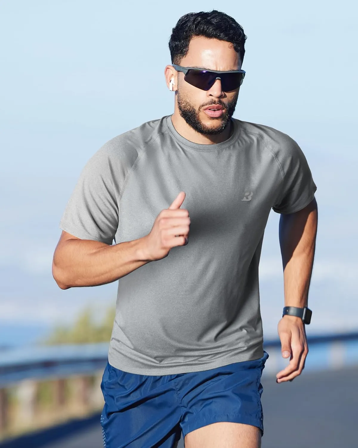 Roadbox Swim Shirts Short Sleeve for Men, Sun Protection UPF 50  Fishing Rash Guard, UV Gym Workout Shirt for Running Outdoor