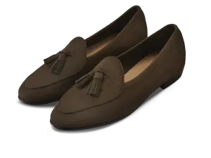 Sagan Classic Tassel Loafers in Olivine Green Asteria Suede with Leather Sole