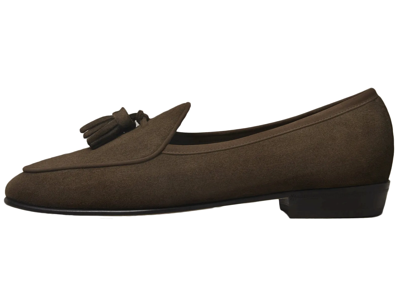 Sagan Classic Tassel Loafers in Olivine Green Asteria Suede with Leather Sole