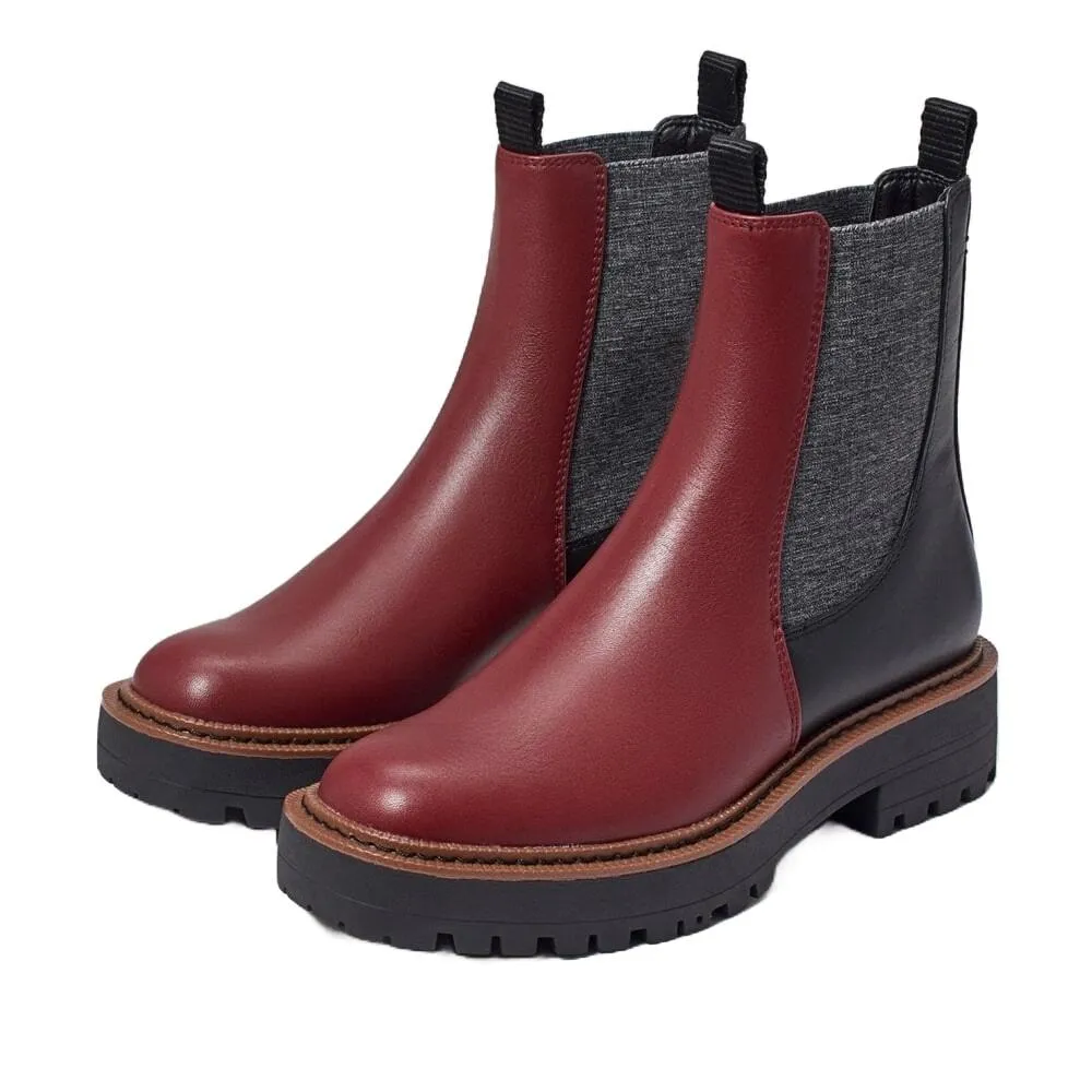 Sam Edelman Laguna Deep Bordeaux Round Toe Cowhide Leather Lug Sole Chelsea Boot