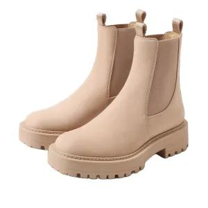 Sam Edelman Laguna Warm Almond Round Toe Cowhide Leather Lug Sole Chelsea Boots