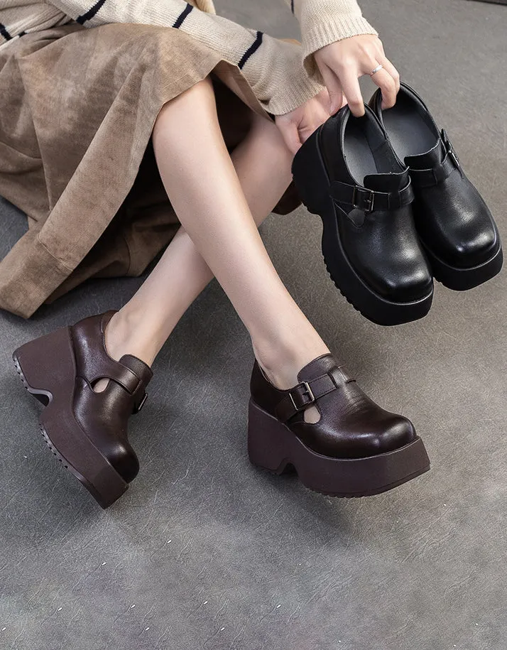 Spring Comfortable Wide Toe T-strap Platform Shoes