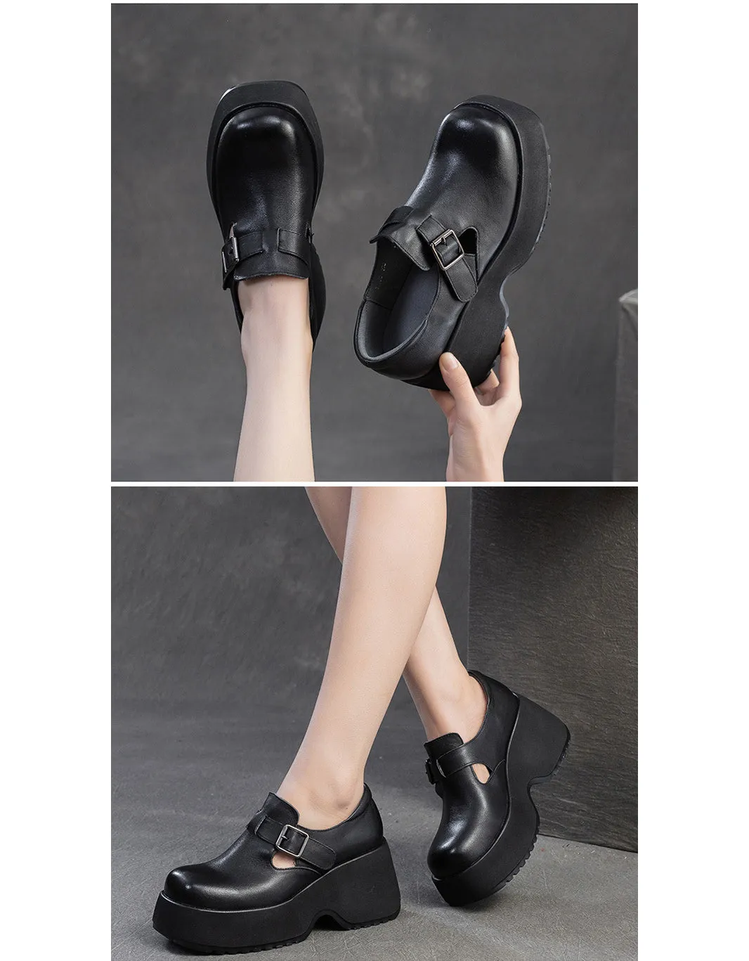 Spring Comfortable Wide Toe T-strap Platform Shoes