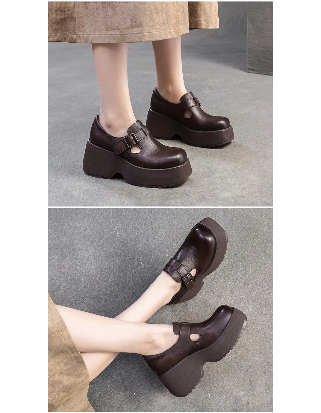 Spring Comfortable Wide Toe T-strap Platform Shoes