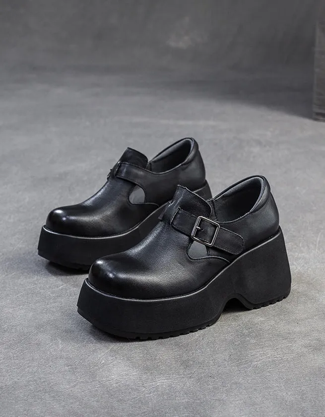 Spring Comfortable Wide Toe T-strap Platform Shoes