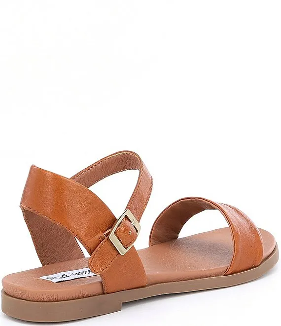 Steve Madden Dina Ankle Strap Two Piece Banded Flat Sandals Tan Leather