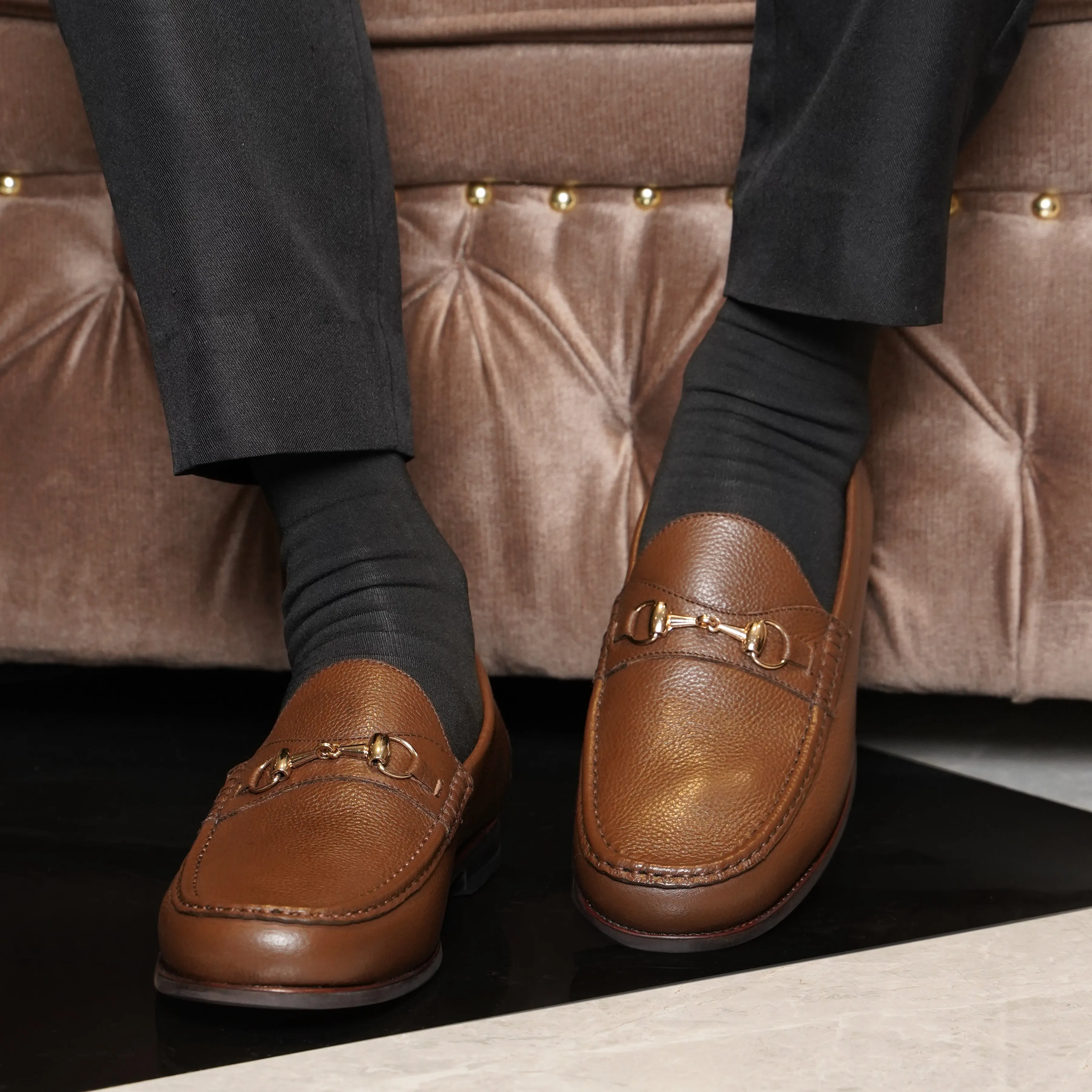 Tom - Men's Brown Pebble Grain Leather Loafer