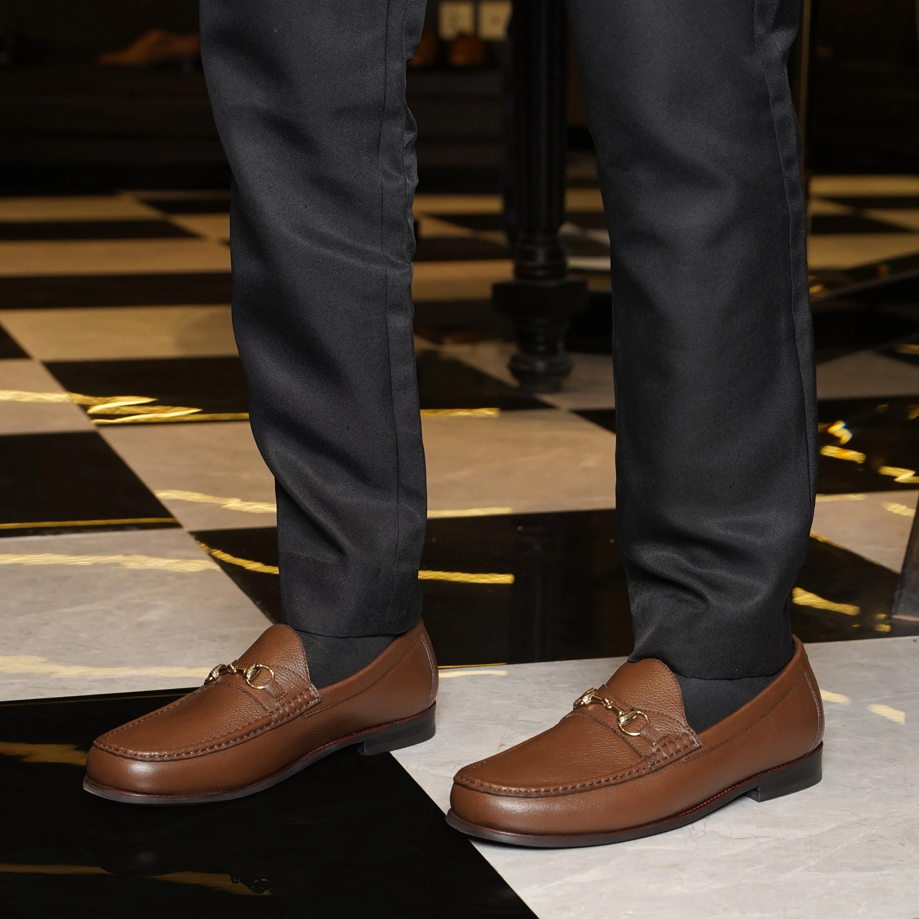 Tom - Men's Brown Pebble Grain Leather Loafer