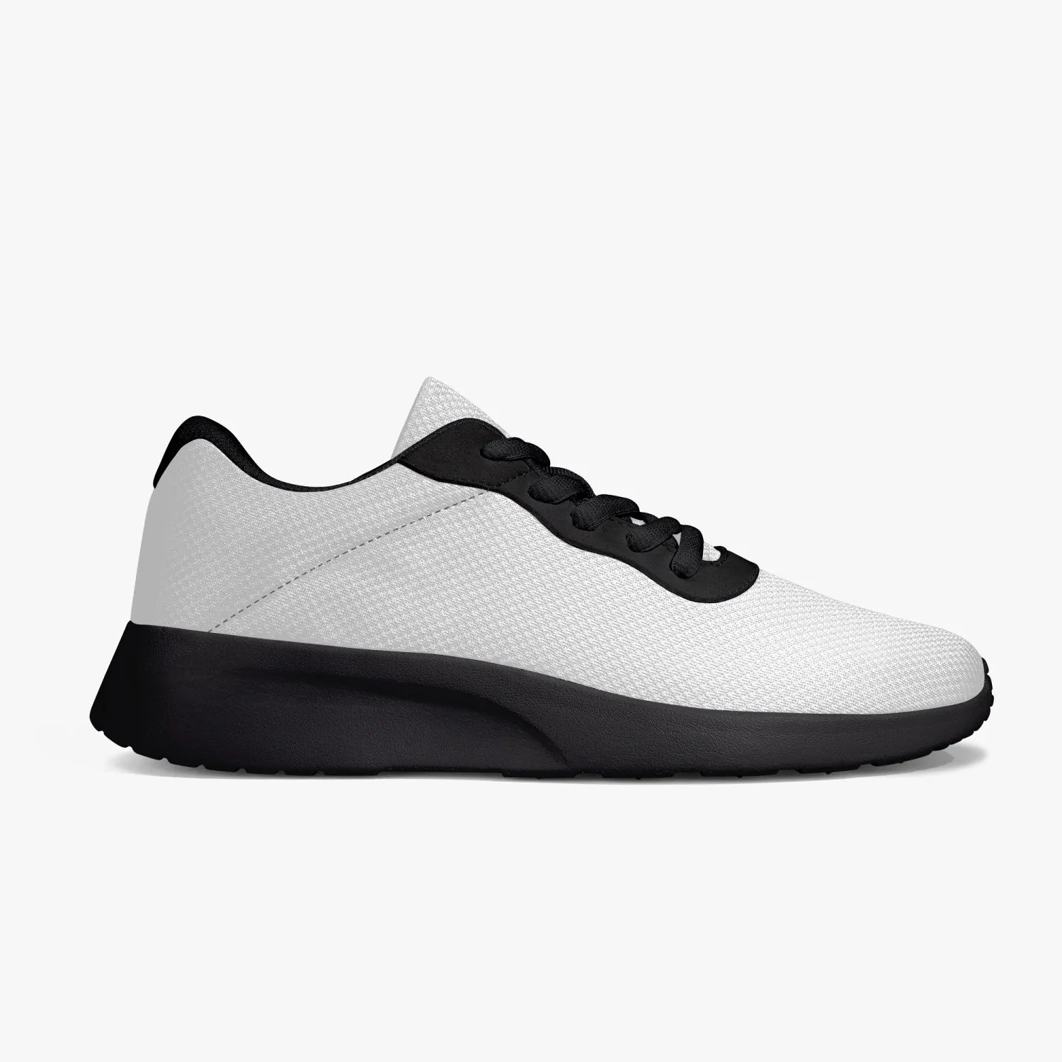 White Unisex Low Tops, Soft Solid White Color Best Lifestyle Unisex Casual Designer Mesh Running Shoes With Black Soles
