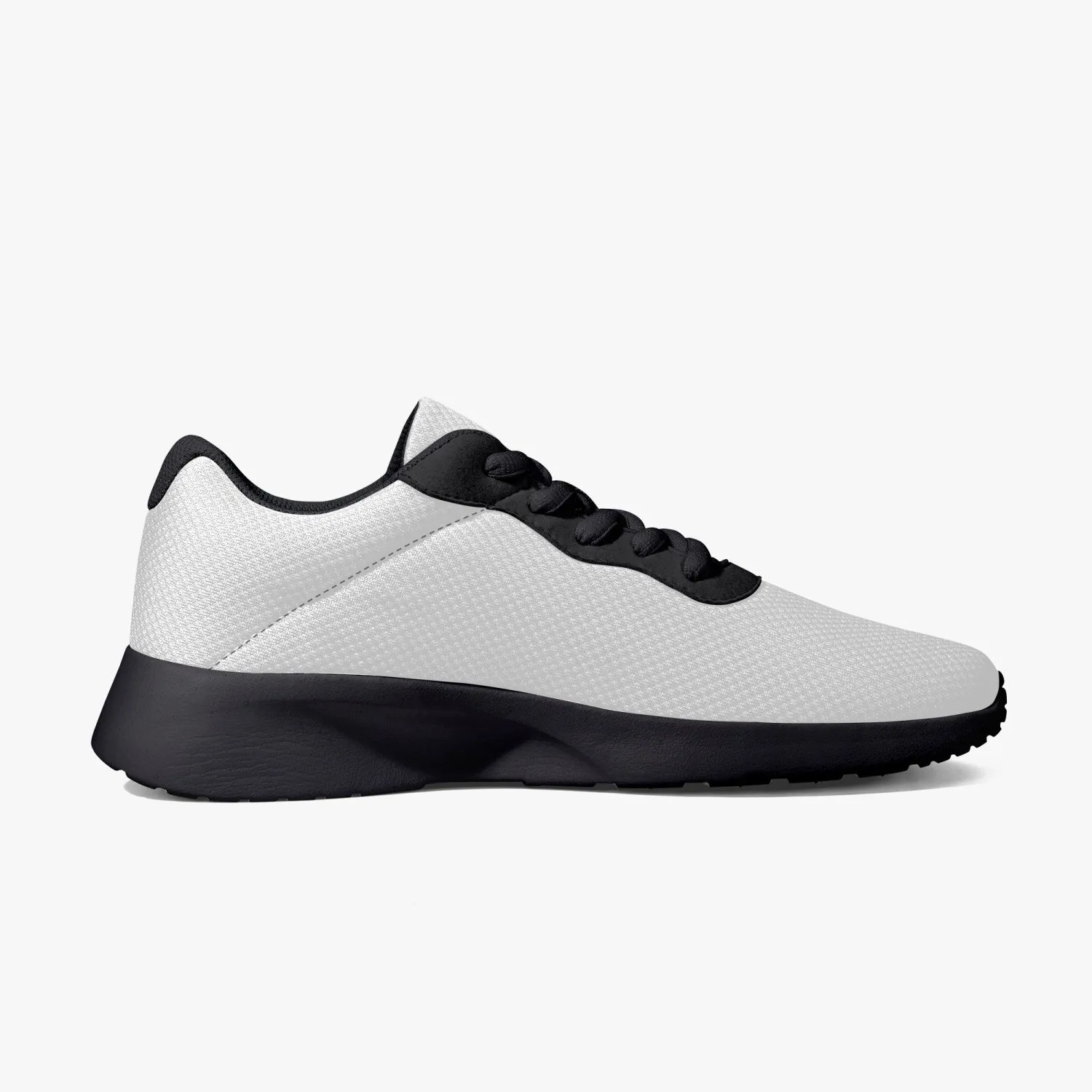 White Unisex Low Tops, Soft Solid White Color Best Lifestyle Unisex Casual Designer Mesh Running Shoes With Black Soles