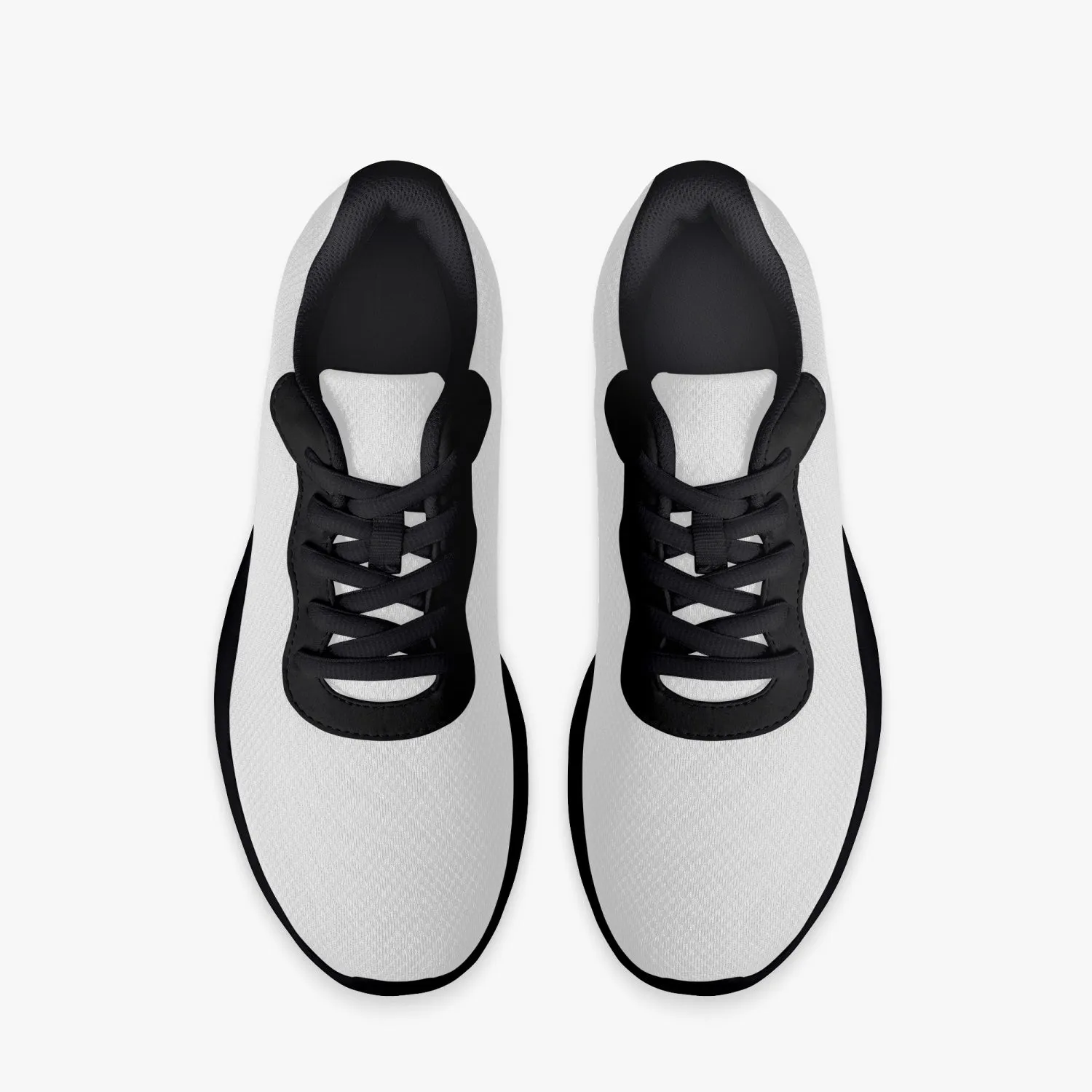 White Unisex Low Tops, Soft Solid White Color Best Lifestyle Unisex Casual Designer Mesh Running Shoes With Black Soles