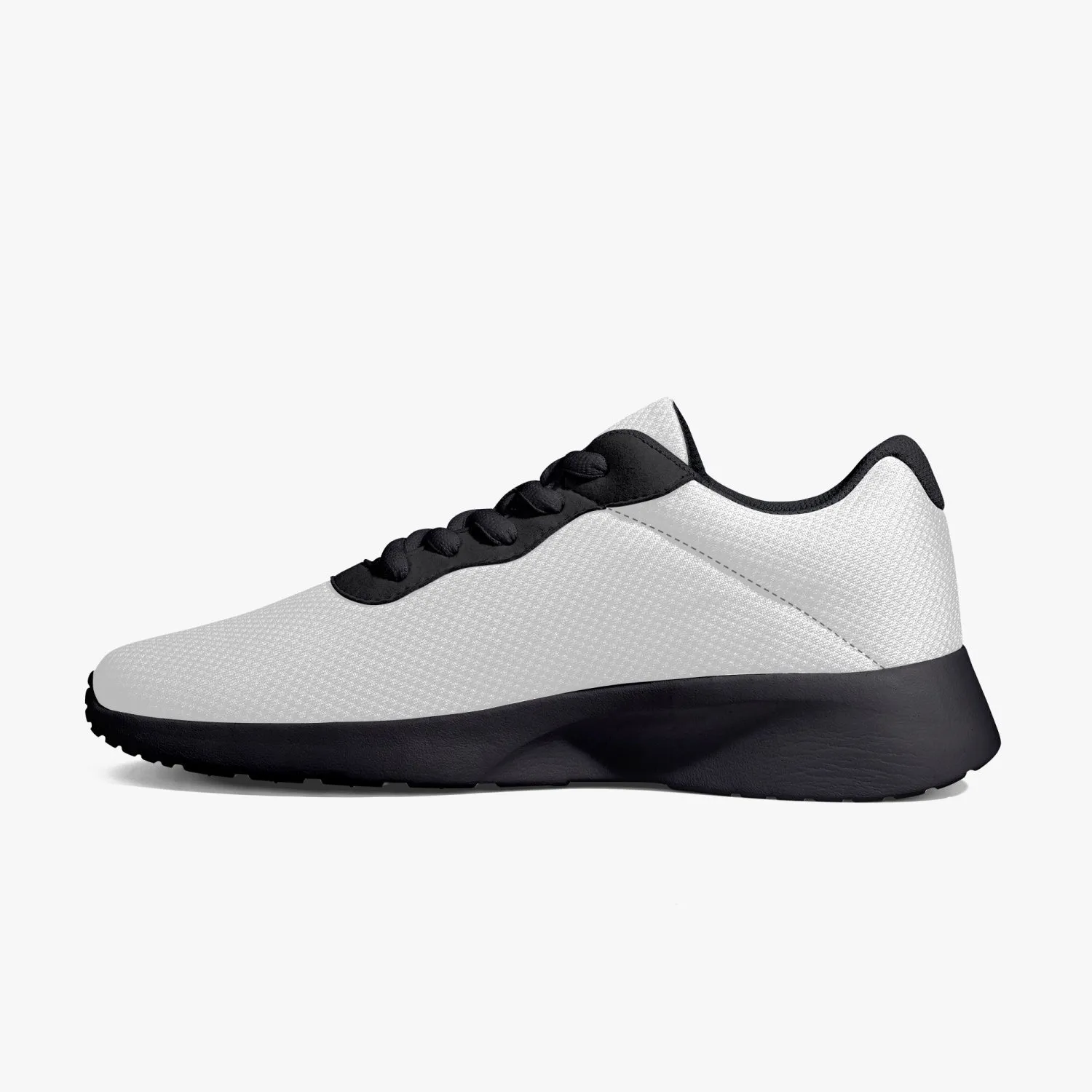 White Unisex Low Tops, Soft Solid White Color Best Lifestyle Unisex Casual Designer Mesh Running Shoes With Black Soles